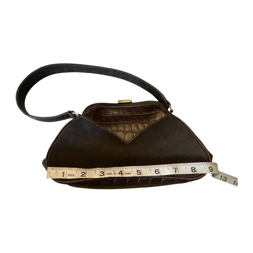 Vintage Laura Ashley Brown Leather Suede & Faux Croc Clasp Handbag - Picture 4 of 11